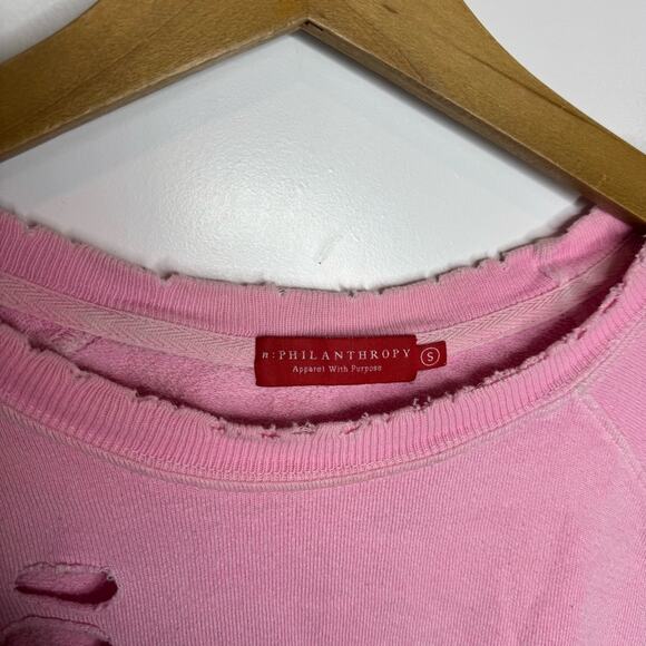 N:Philanthropy Belize Neon Pink Distressed Crewneck Pullover Sweatshirt Small - Picture 3 of 7